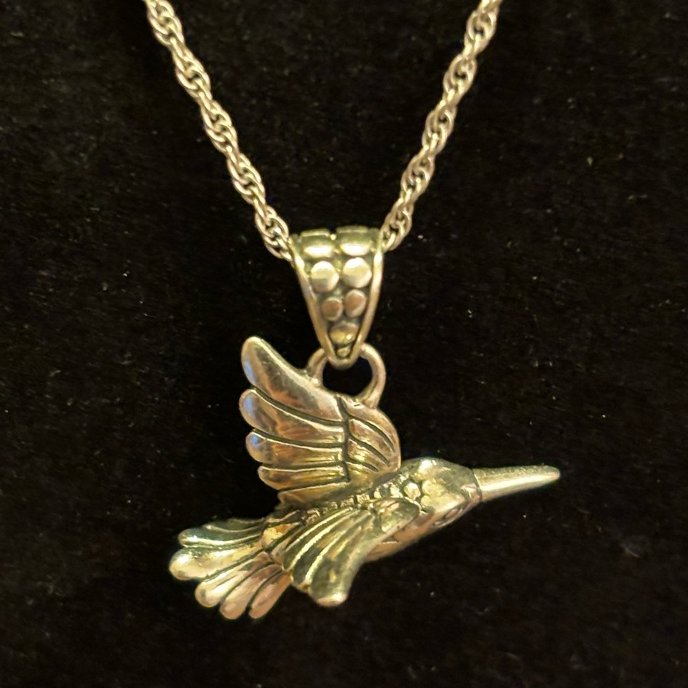 Sterling Silver 925 Hummingbird Pendant Necklace with Abalone